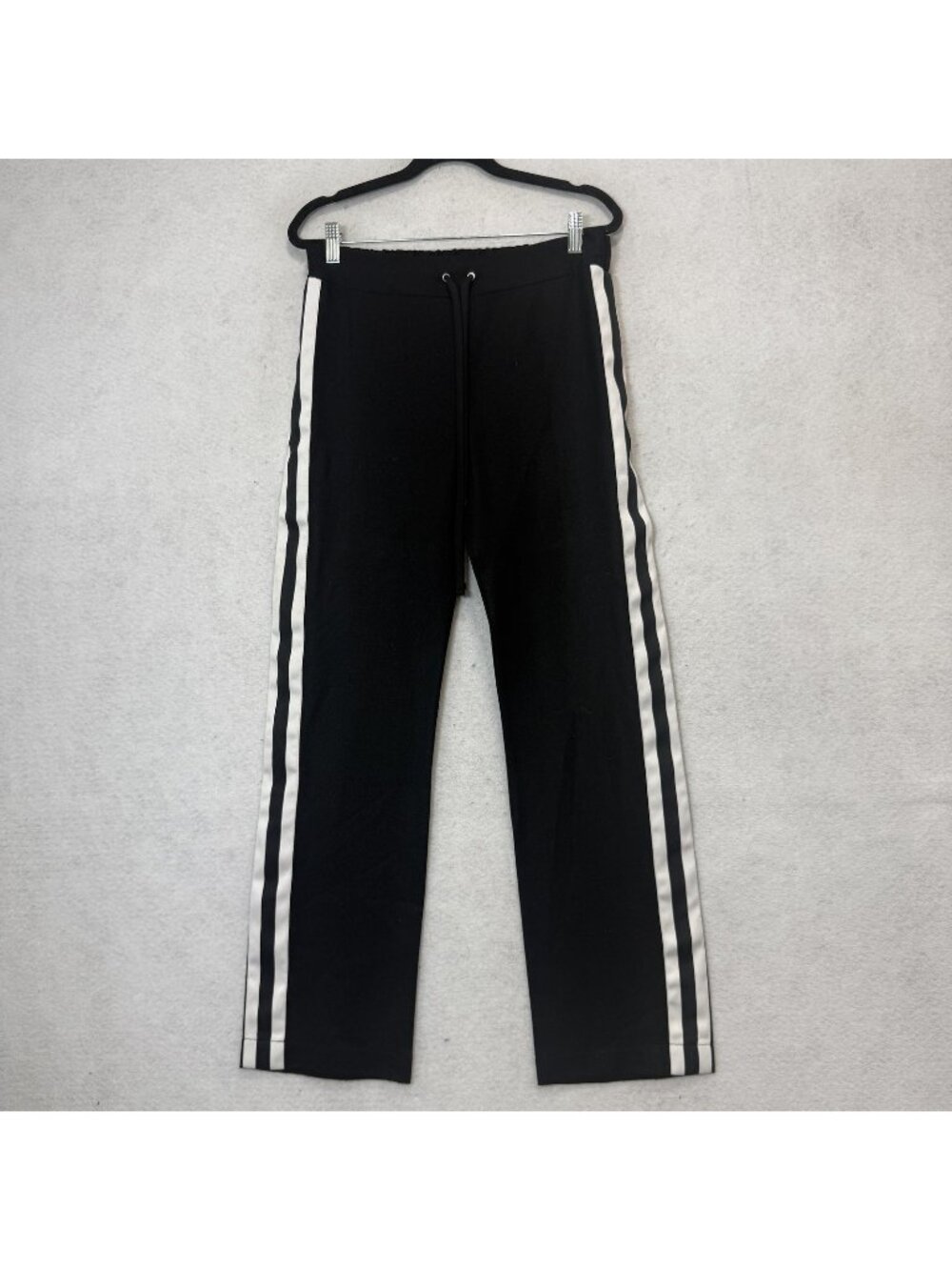 Maggie Marilyn Sweatpants Womens 4 Black Wool Straight Leg Stripe Drawstring
